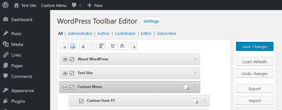 admin menu editor