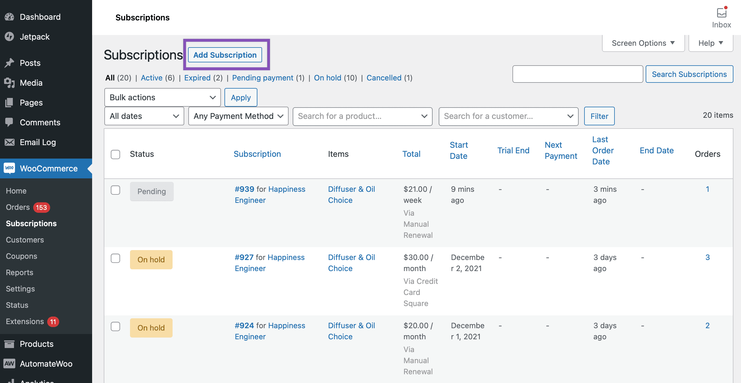 woocommerce subscriptions